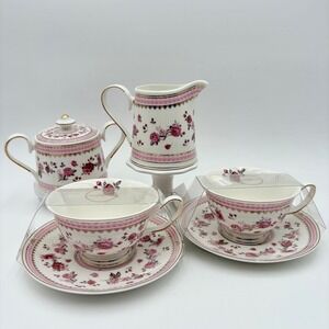 Grace Teaware Rose Chintz Tea Set Sugar Creamer Cup Saucer Pink Floral Gold Trim